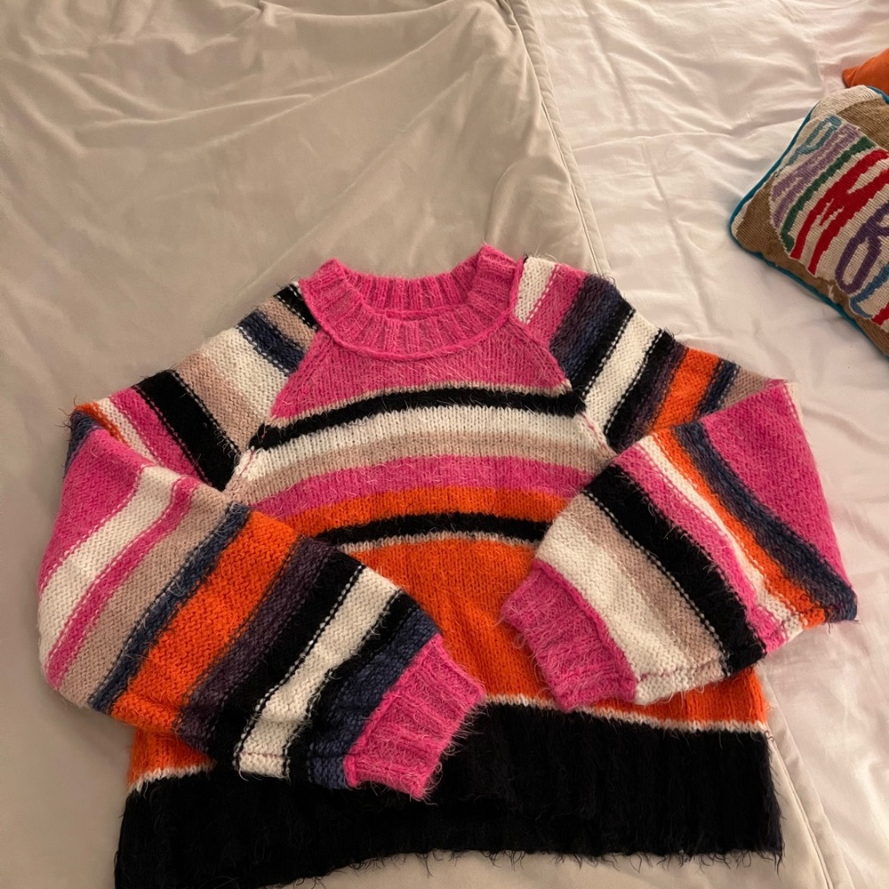 Free People Pink and Orange Crew Neck Sweater